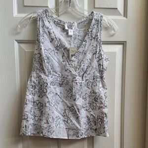 LOFT Sleeveless White and Gray Floral Blouse